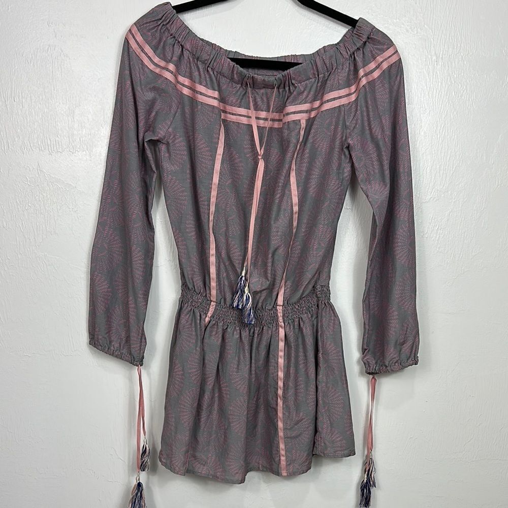 Lemlem Boho Cotton Silk Off-Shoulder Long Sleeve Tunic Top Size M